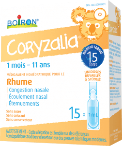Coryzalia est un médicament homéopathique pour le rhume et ses symptômes tels que : la congestion nasale, l’écoulement nasal, les rhinites aiguës, à répétition, infectieuses ou allergiques chez les enfants dès l’âge d’1 mois.